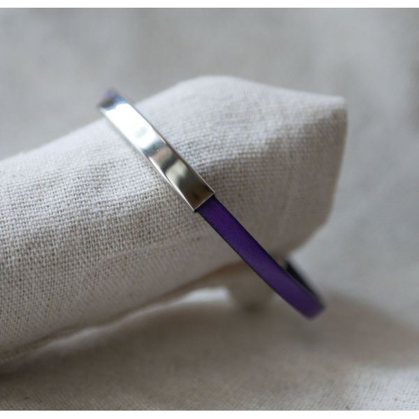 Metalen staafarmband in leer, enkele draai 