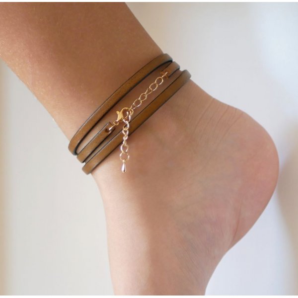 Personaliseerbaar fijn lederen enkelbandje 3 beurten