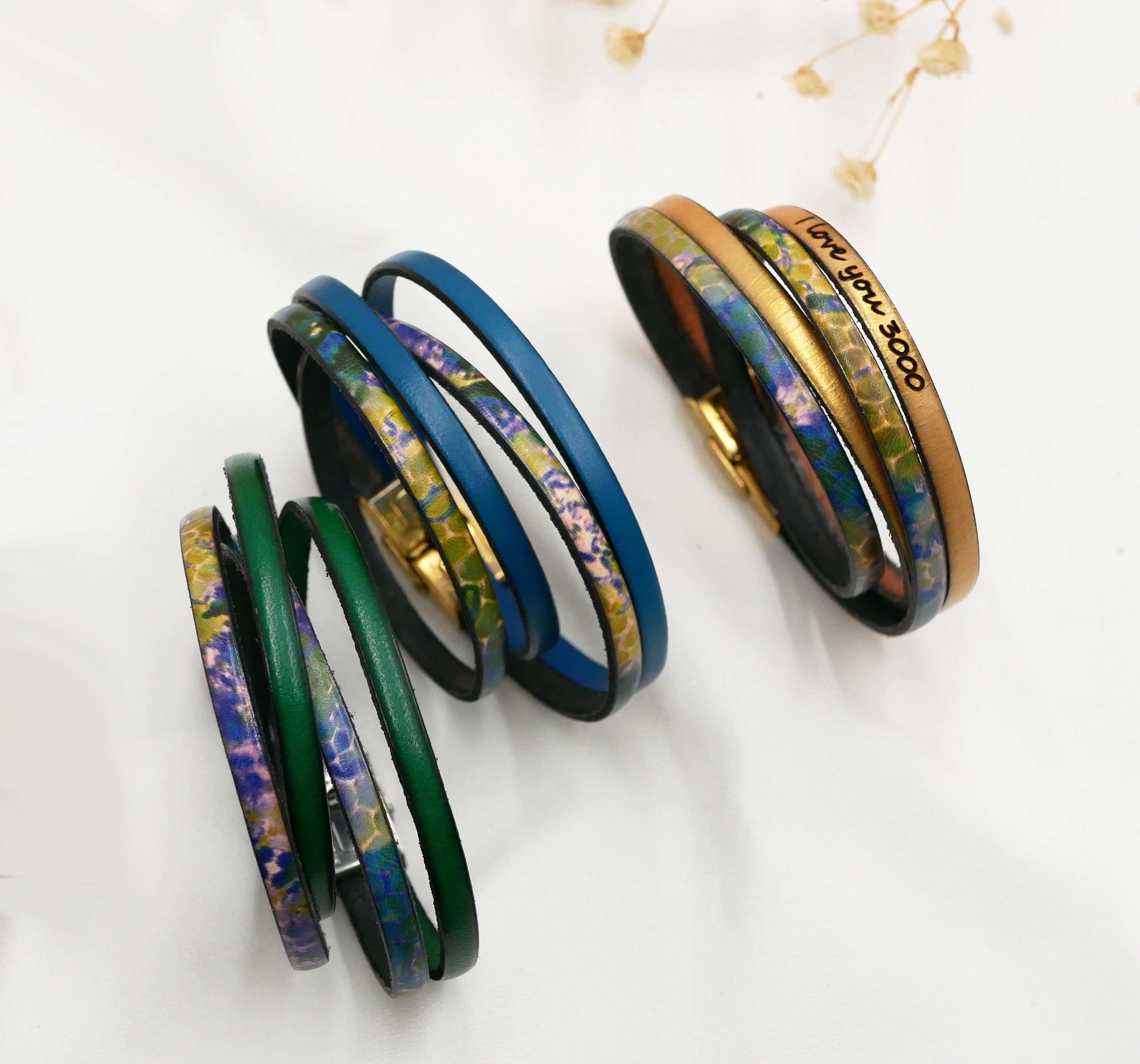 Leren armband met impressionistische opdruk om te personaliseren