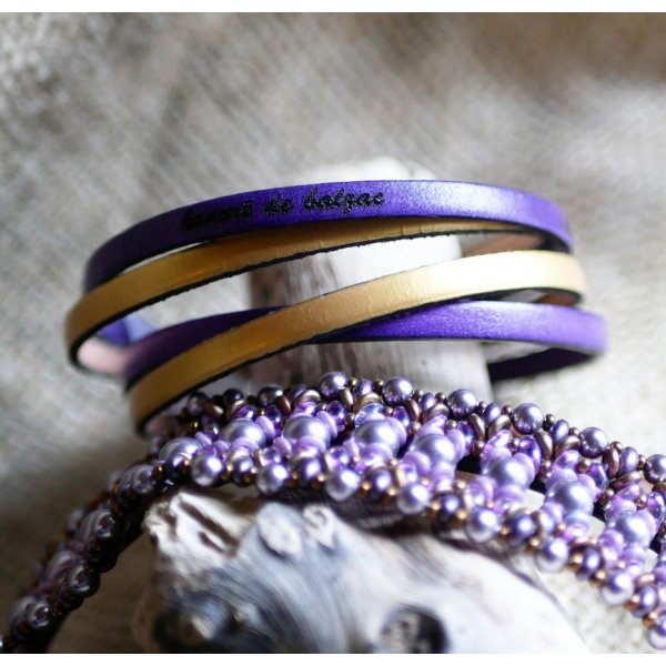 Dubbele lederen armband in duo te personaliseren door gravure