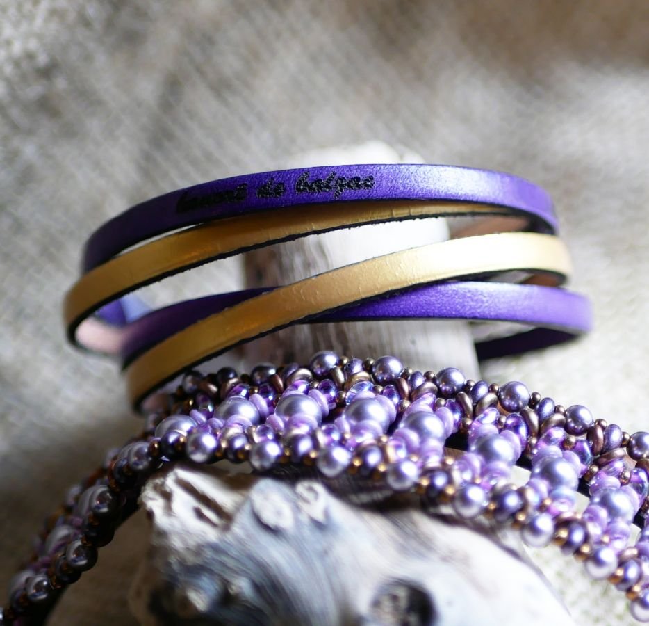 Dubbele lederen armband in duo te personaliseren door gravure