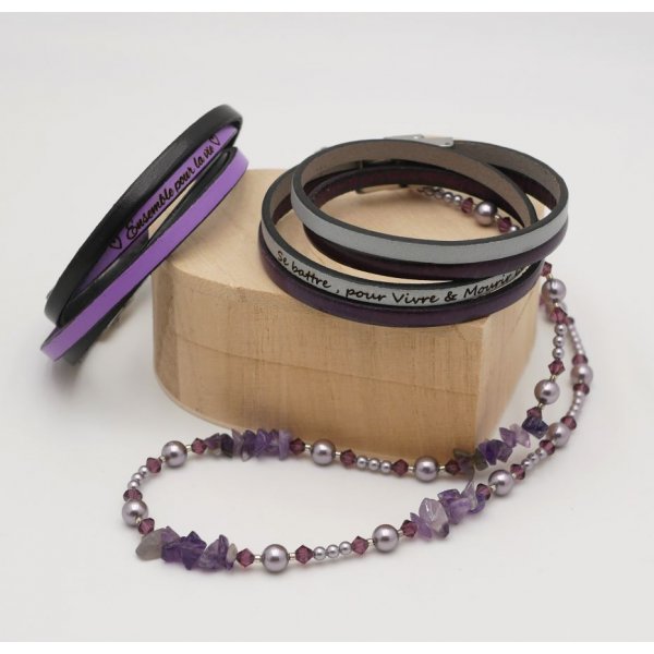 Dubbele lederen armband in duo te personaliseren door gravure