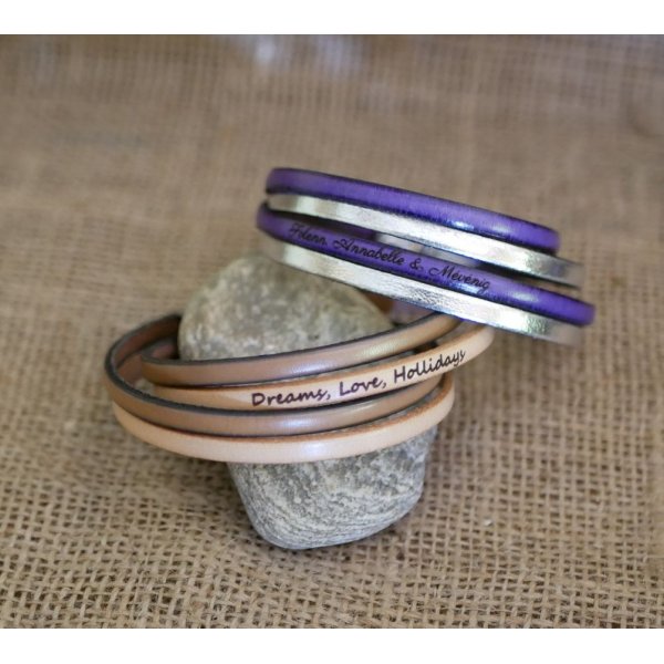 Dubbele lederen armband in duo te personaliseren door gravure