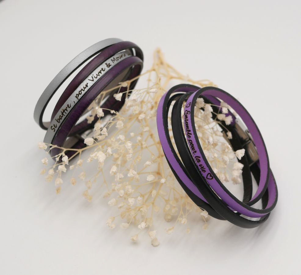 Dubbele lederen armband in duo te personaliseren door gravure