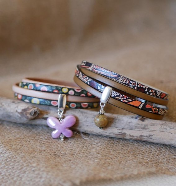 Dubbele etnische lederen armband met parel