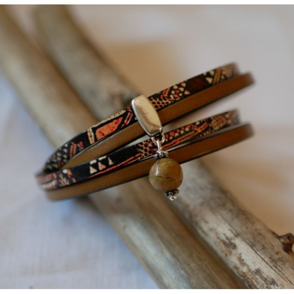 Dubbele etnische lederen armband met parel