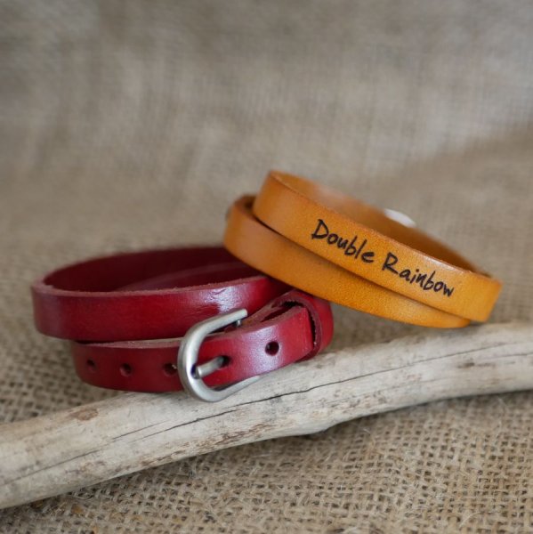 Leren armband dubbele tour camel Gegraveerd gemengd