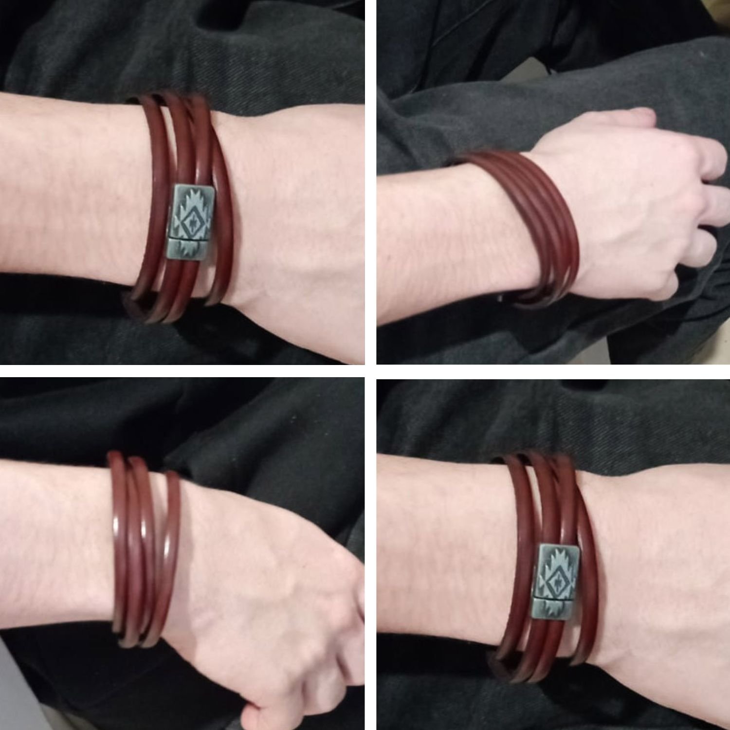Dubbel gedraaide leren armband met etnische magnetische sluiting om te personaliseren