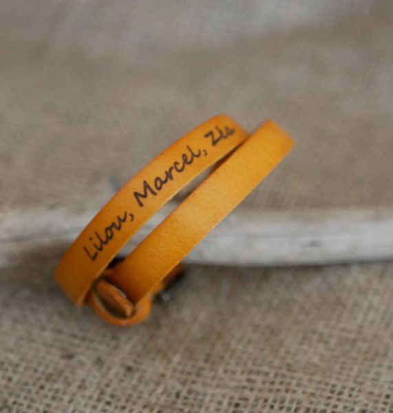 Leren armband dubbele tour camel Gegraveerd gemengd