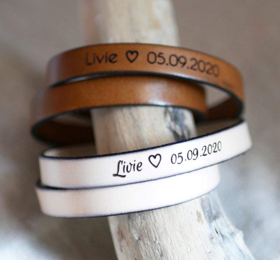 Lederen armband voor mannen met twee polsen, personaliseerbaar door gravure