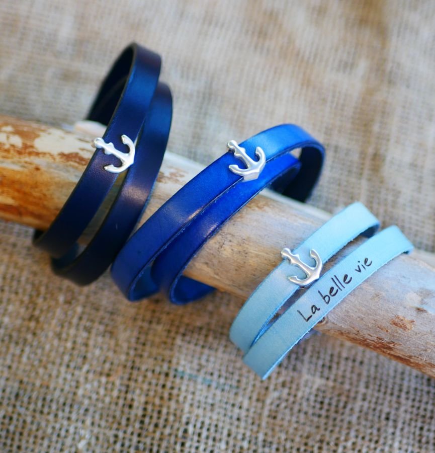 Lederen armband met dubbele polsband, marine anker decoratie, aanpasbaar 