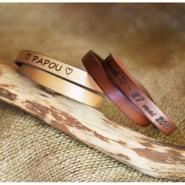 Pappa's dubbele-draai leren armband aanpasbaar door gravure