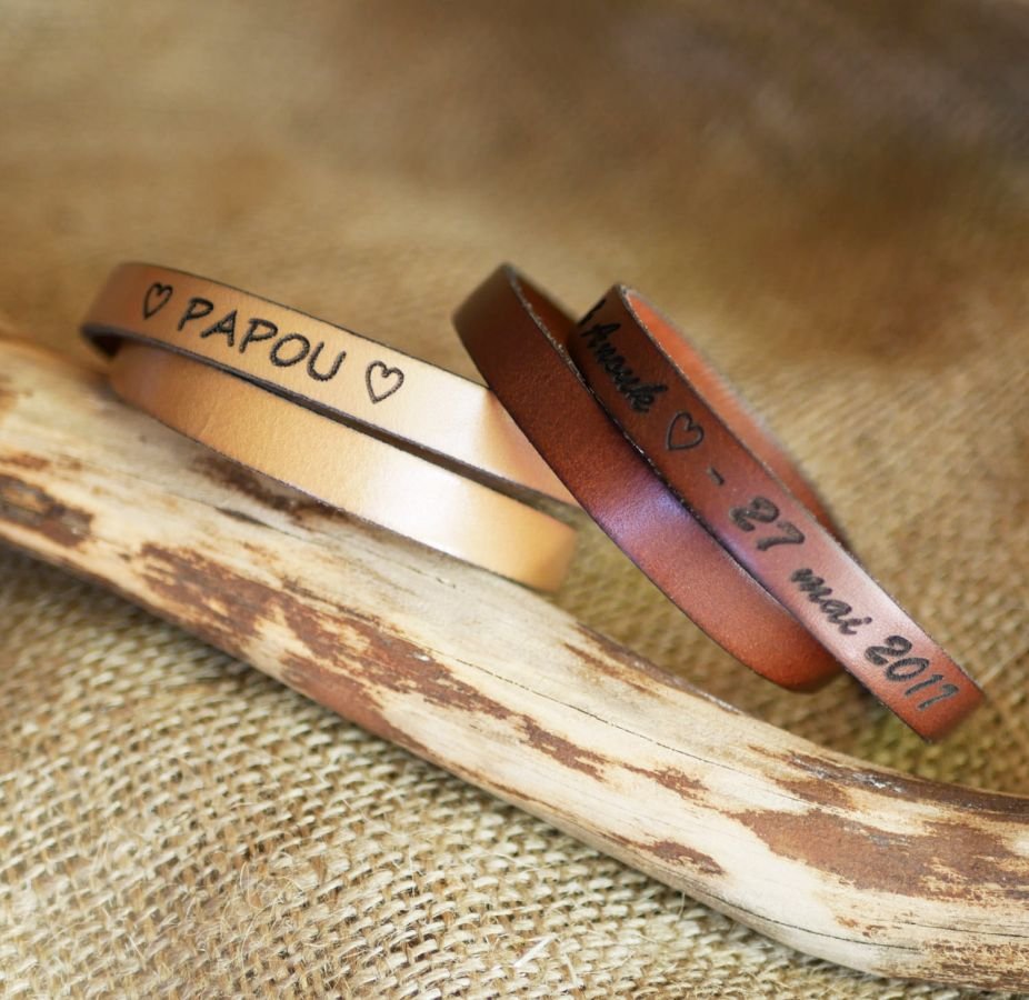 Pappa's dubbele-draai leren armband aanpasbaar door gravure