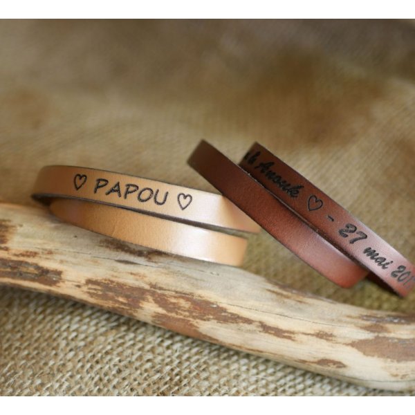 Lederen armband voor mannen met twee polsen, personaliseerbaar door gravure