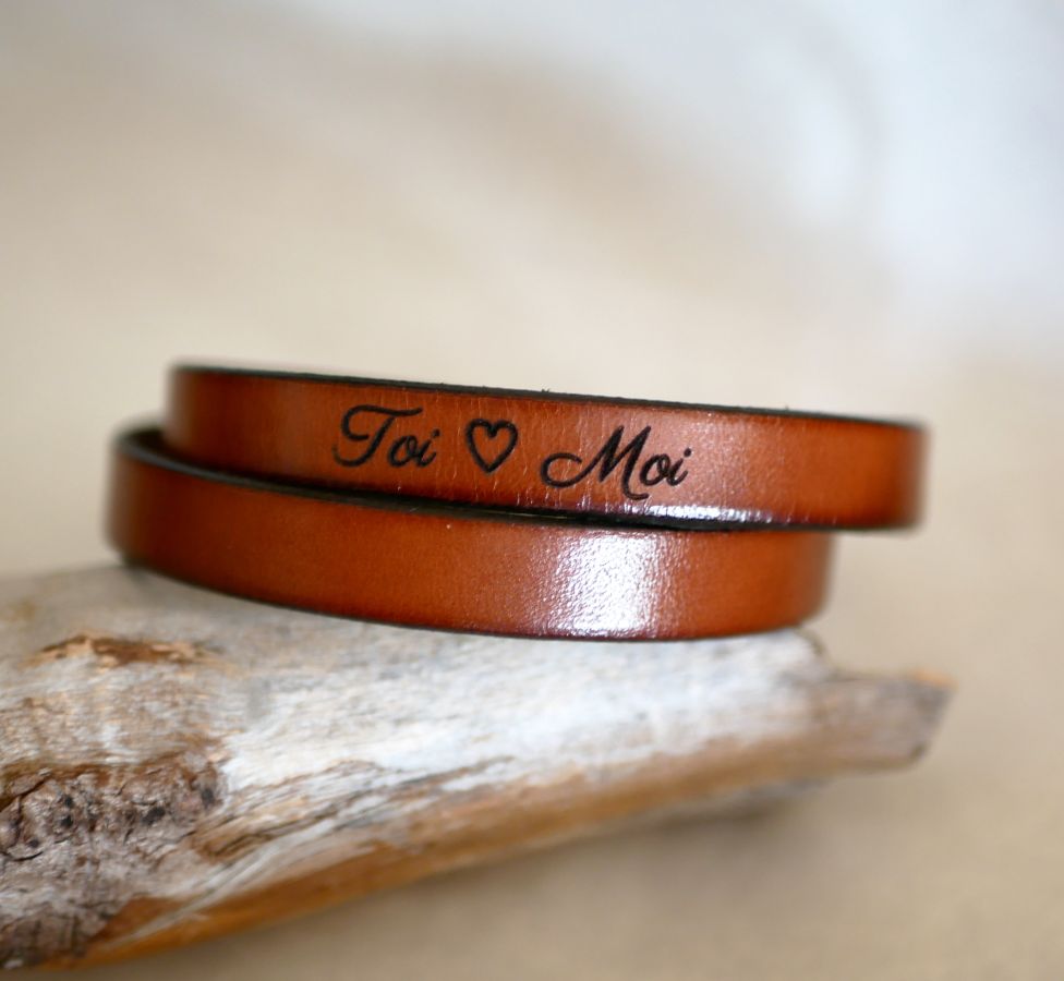 Pappa's dubbele-draai leren armband aanpasbaar door gravure