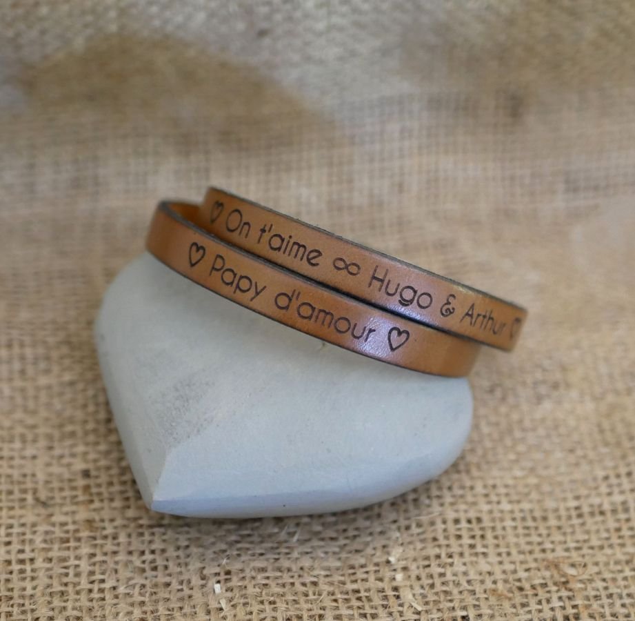 Lederen armband voor mannen met twee polsen, personaliseerbaar door gravure