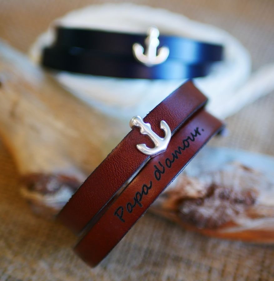 Lederen armband met dubbele polsband, marine anker decoratie, aanpasbaar 