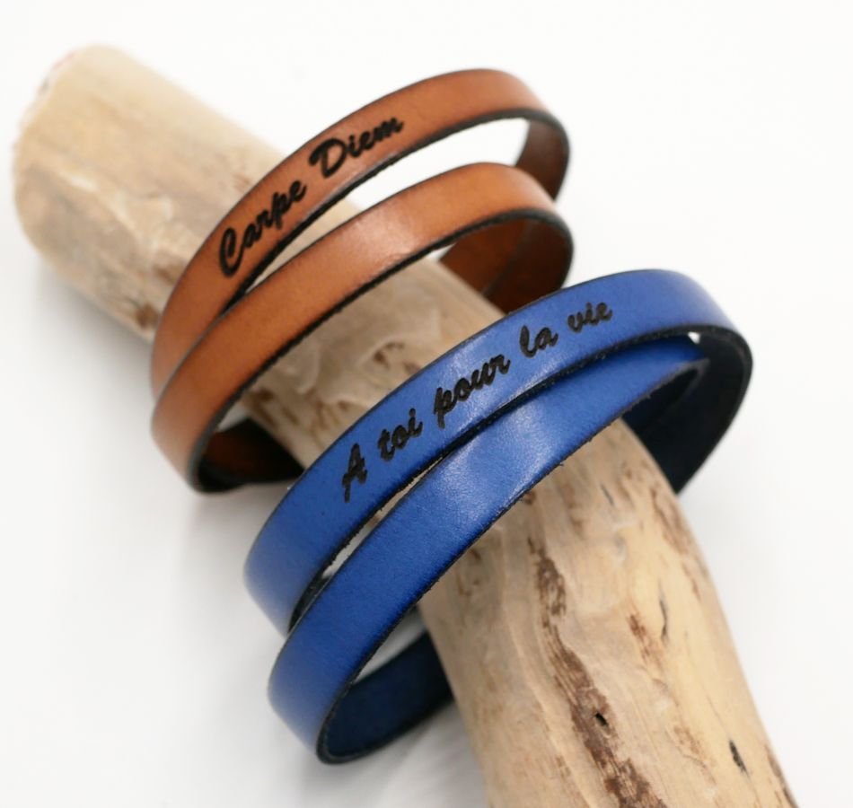 Pappa's dubbele-draai leren armband aanpasbaar door gravure