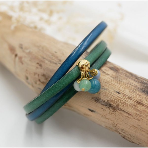 Lederen duo armband met parel hanger te personaliseren