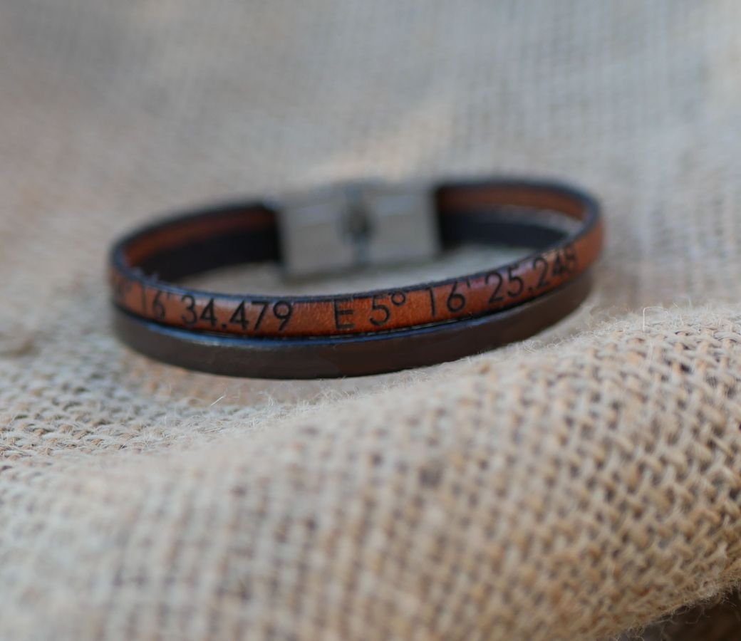Leren duo-armband voor heren, personaliseerbaar door gravure
