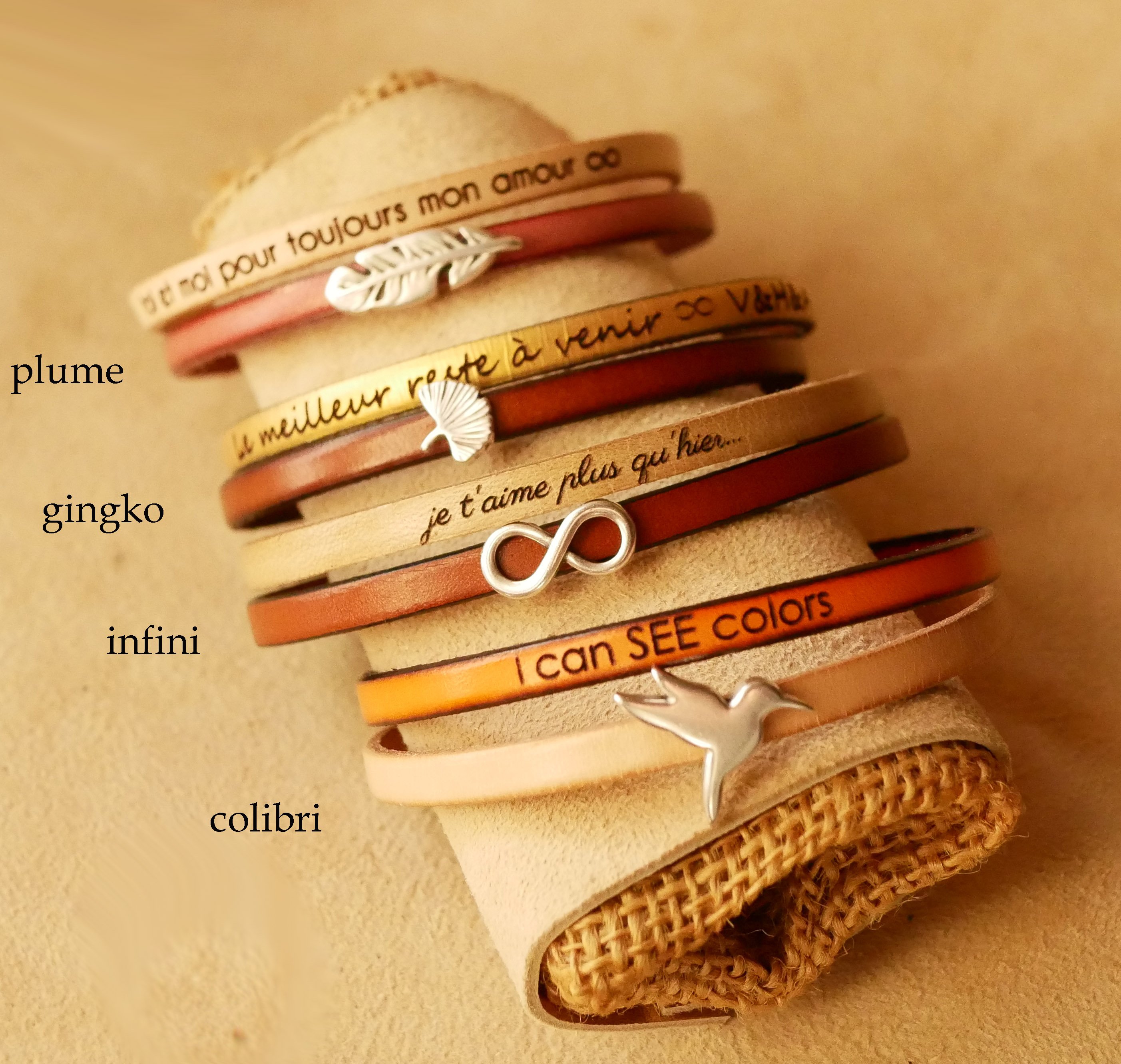 Leren duo-armband om te personaliseren met een hart, ster of oneindigheidlus