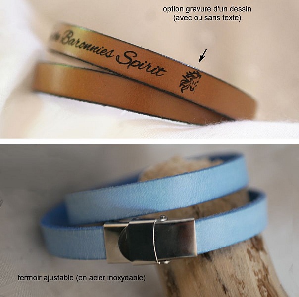 Lederen armband vrouw drievoudige draai om kleur en gravure te personaliseren 