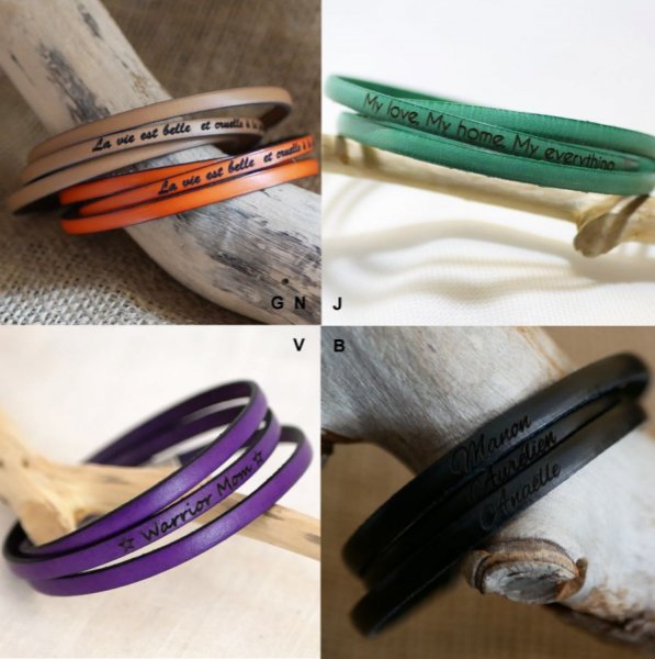 Gepersonaliseerde 3-draads lederen armband voor mannen of vrouwen