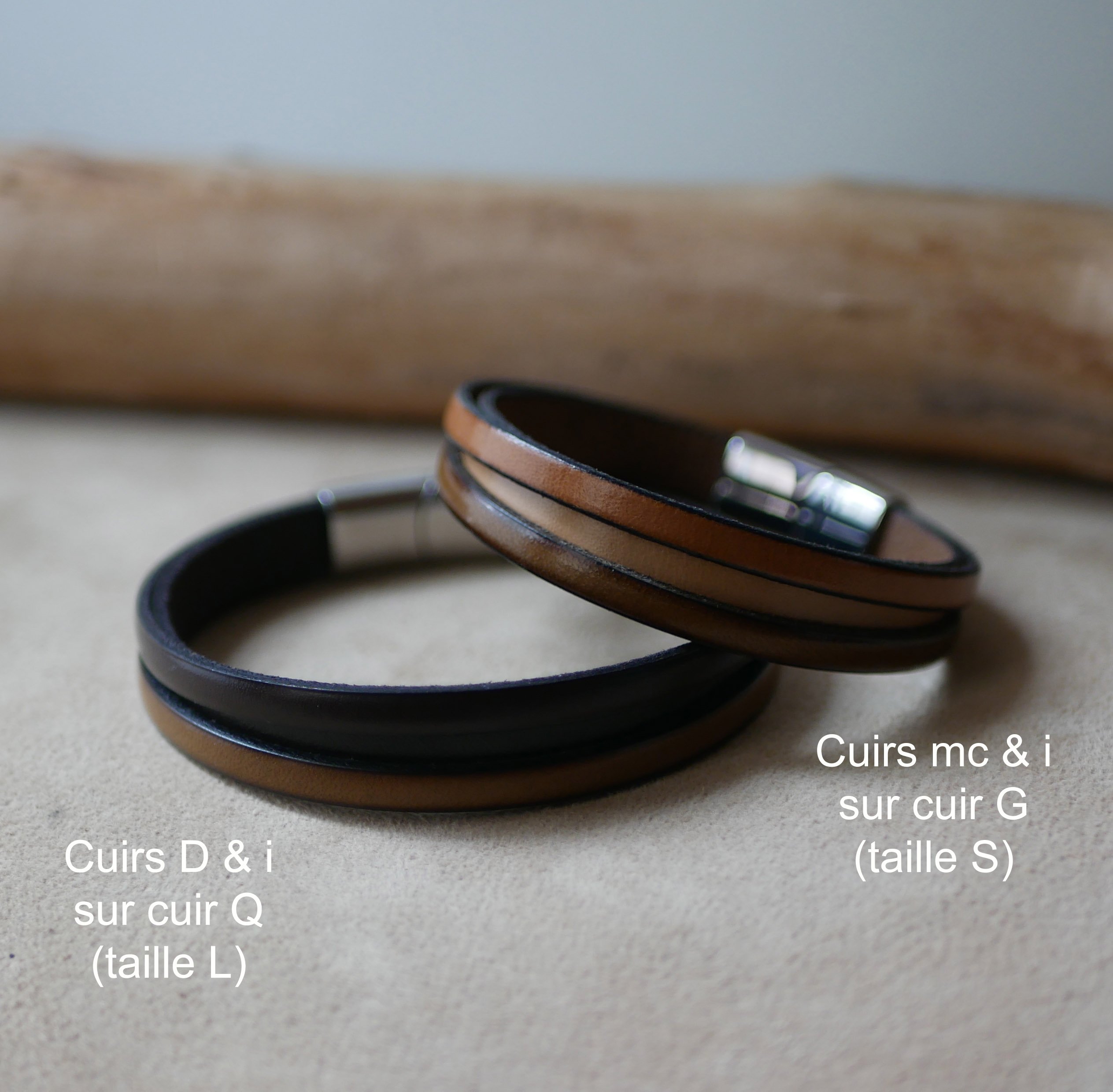 Tweekleurige leren herenarmband met verborgen gegraveerde boodschap