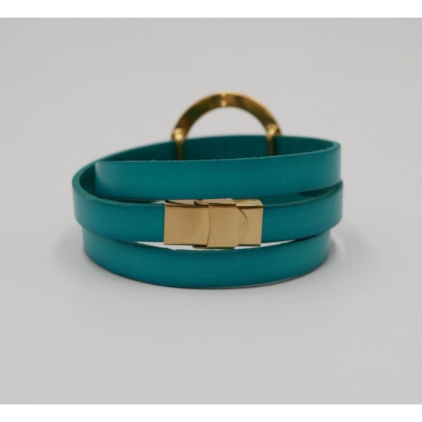 Lederen armband met grote gouden ring, aanpasbaar voor 3 polsen