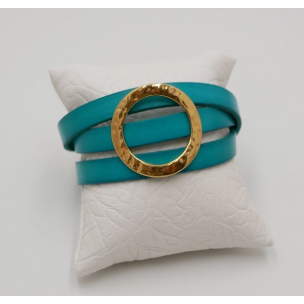 Lederen armband met grote gouden ring, aanpasbaar voor 3 polsen