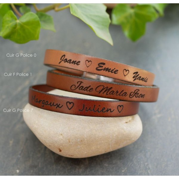 Gepersonaliseerde lederen armband voor mannen of vrouwen gegraveerd met namen of boodschap