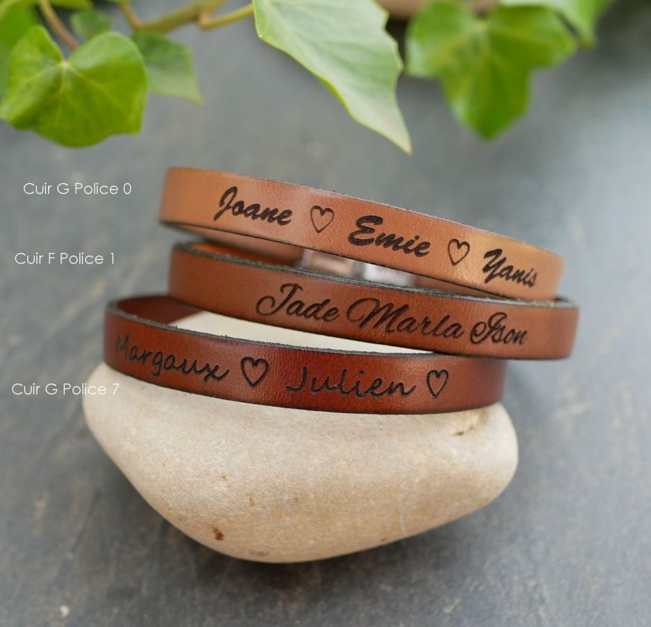 Gepersonaliseerde lederen armband voor mannen of vrouwen gegraveerd met namen of boodschap