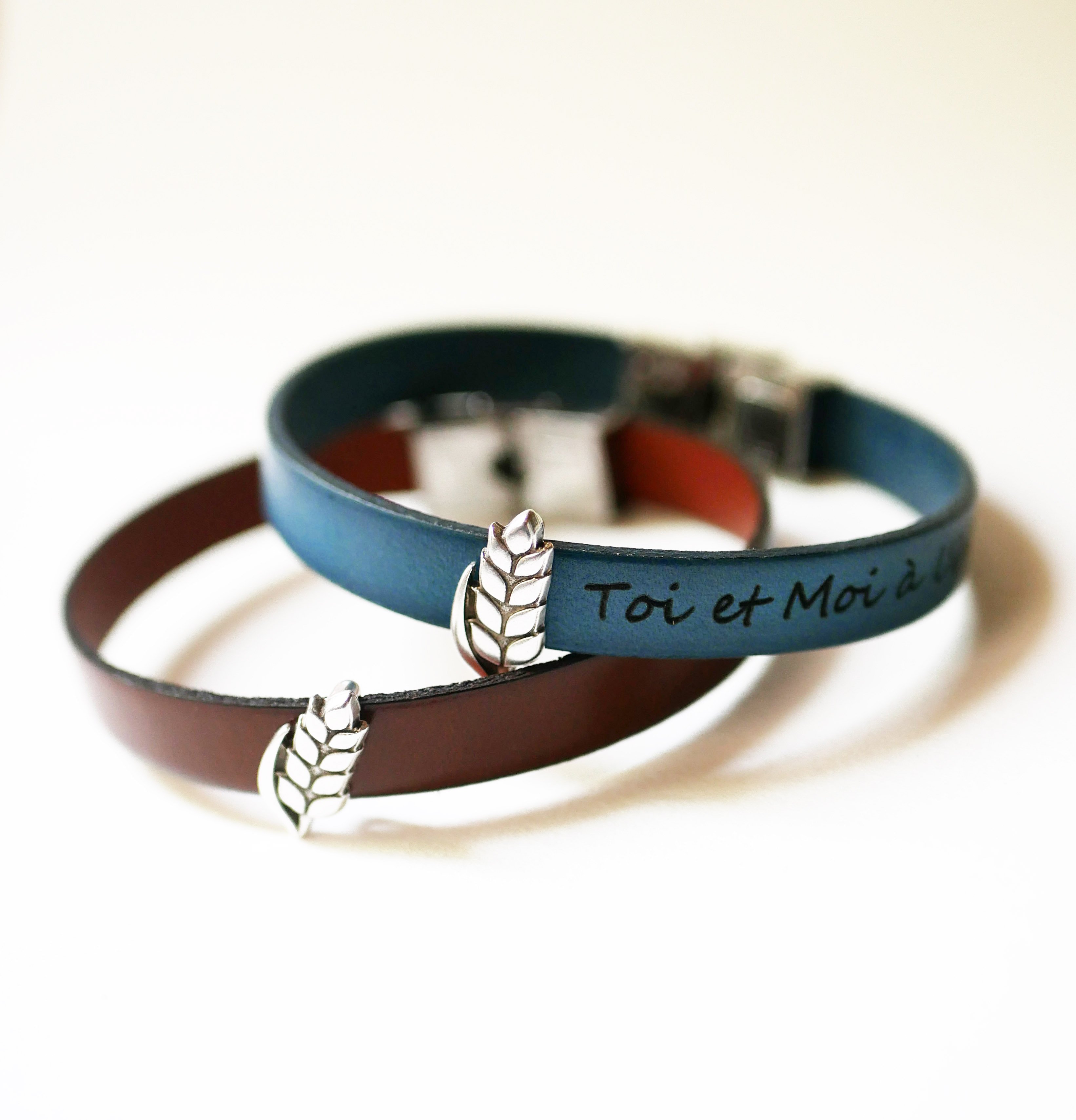 Aanpasbare leren armband en lus Epi de bl&eacute;, noces de froment voor mannen en vrouwen