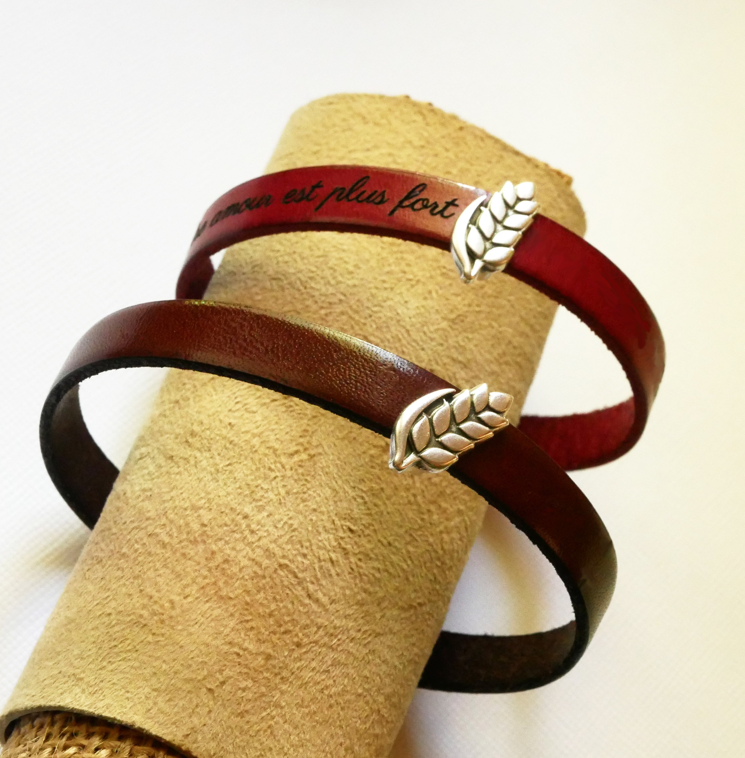 Aanpasbare leren armband en lus Epi de blé, noces de froment voor mannen en vrouwen
