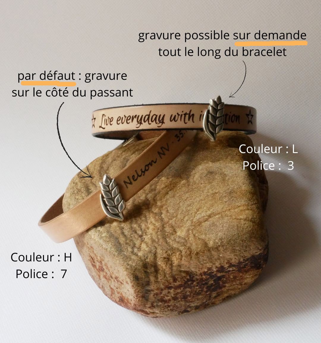 Aanpasbare leren armband en lus Epi de blé, noces de froment voor mannen en vrouwen