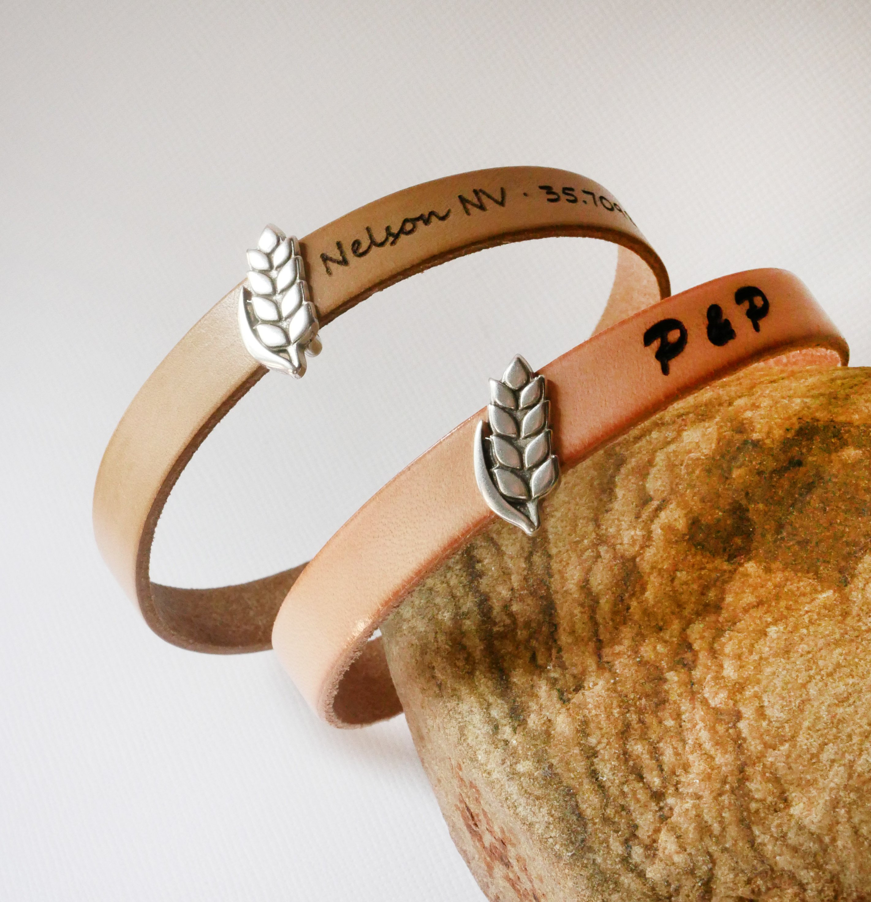 Aanpasbare leren armband en lus Epi de bl&eacute;, noces de froment voor mannen en vrouwen