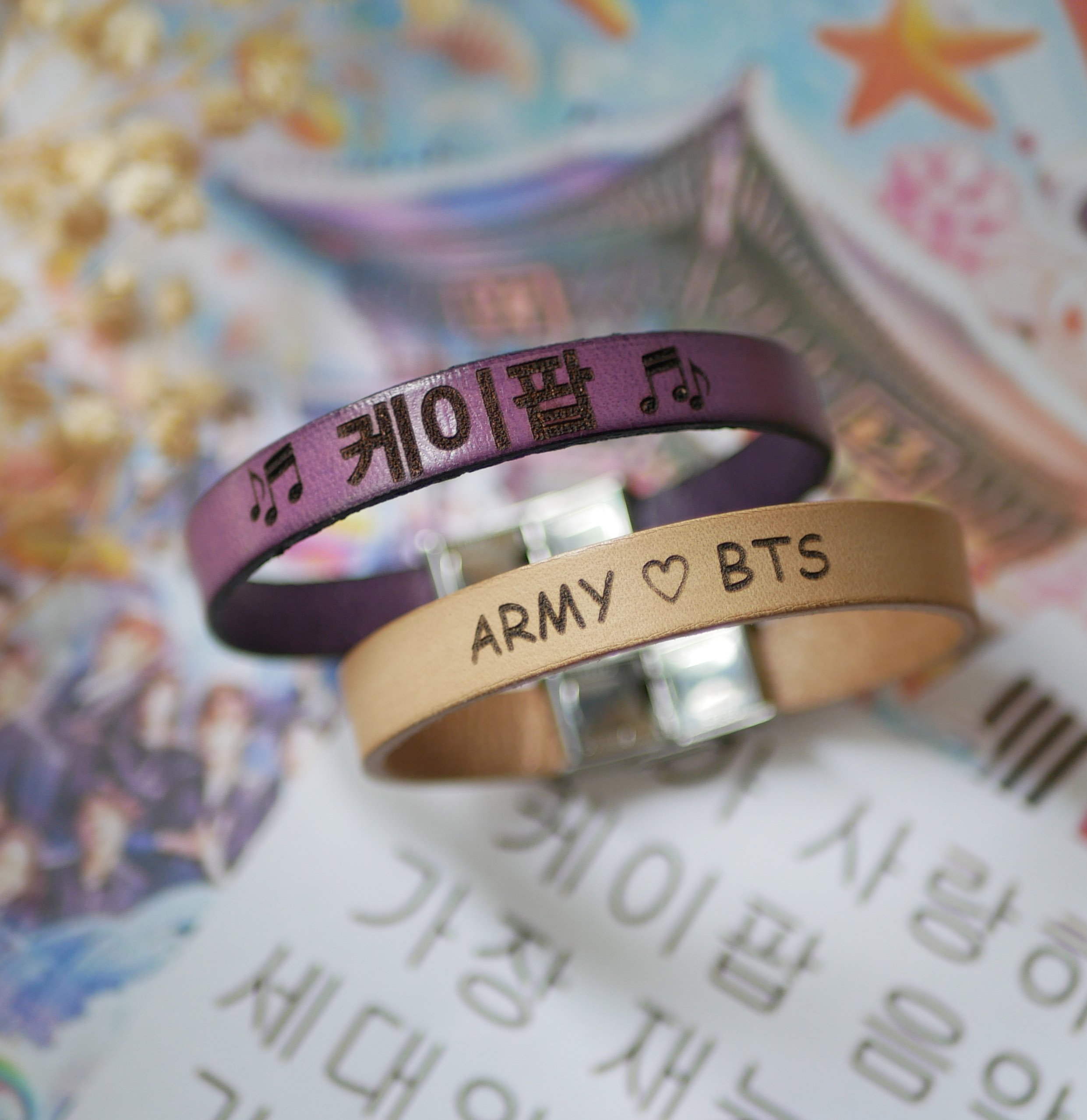Koreaanse kpop fan naamarmband in leer om te personaliseren