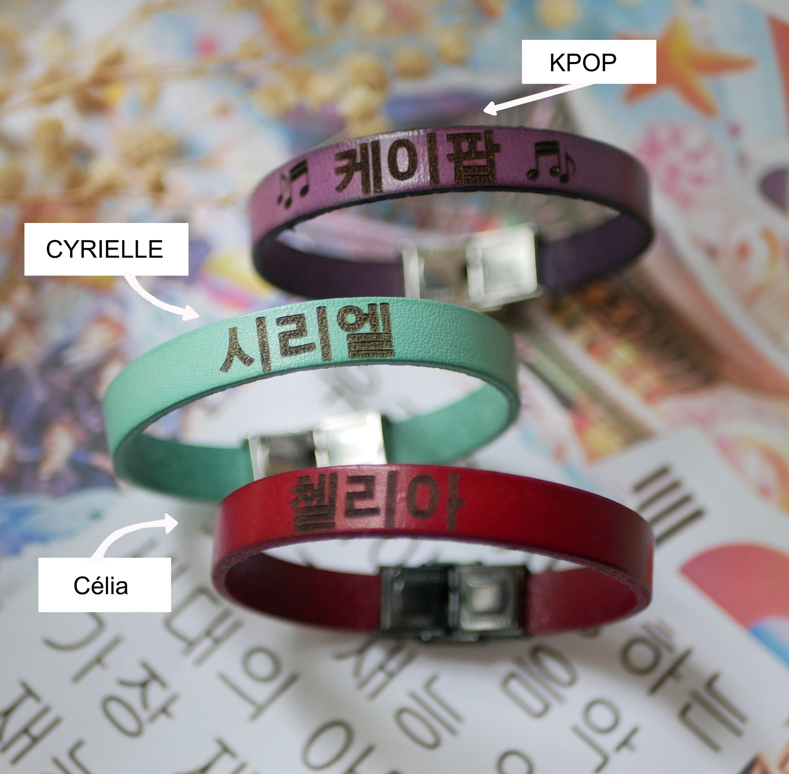 Koreaanse kpop fan naamarmband in leer om te personaliseren