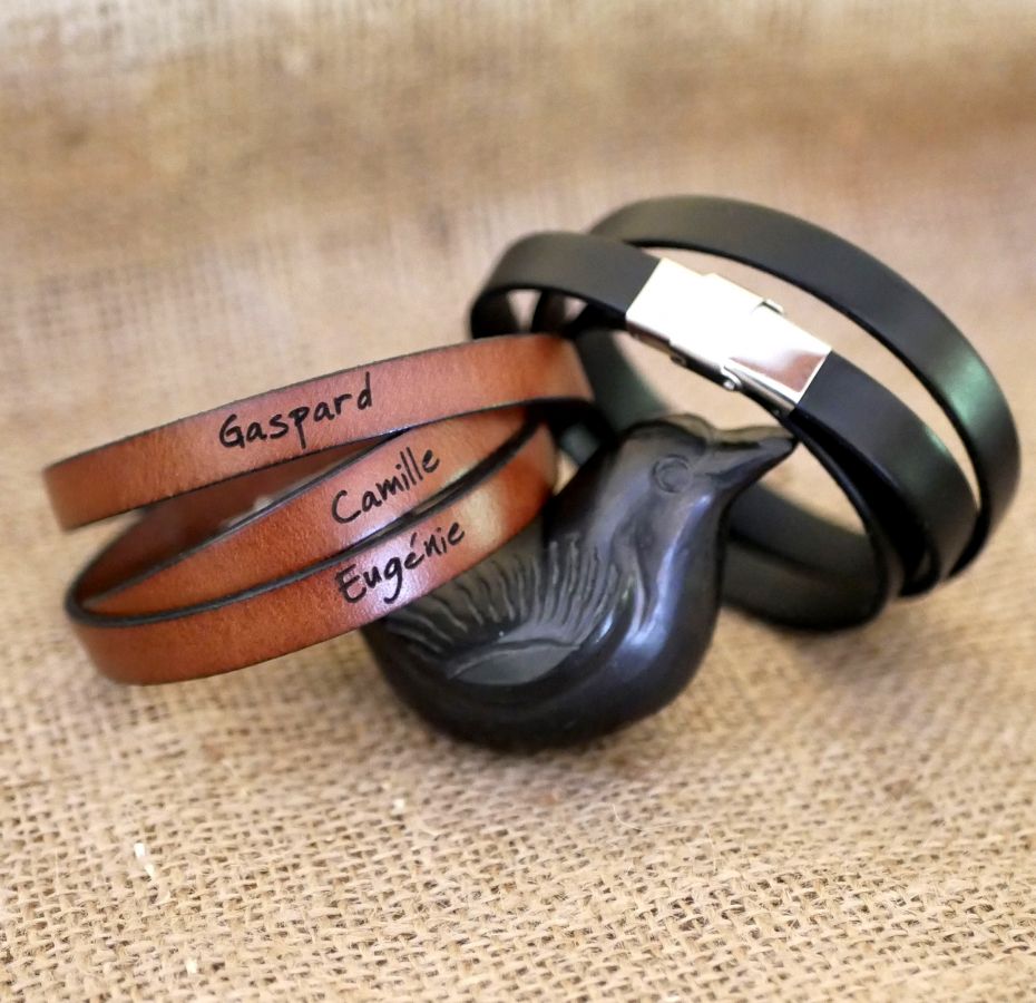 Lederen armband triple draait man of vrouw te worden gepersonaliseerd verstelbare sluiting