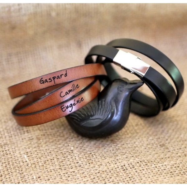 Lederen armband triple draait man of vrouw te worden gepersonaliseerd verstelbare sluiting