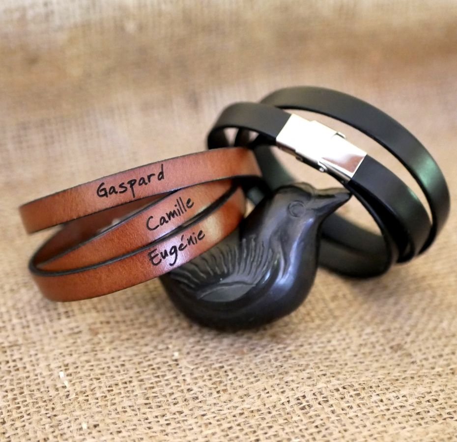 Lederen armband triple draait man of vrouw te worden gepersonaliseerd verstelbare sluiting