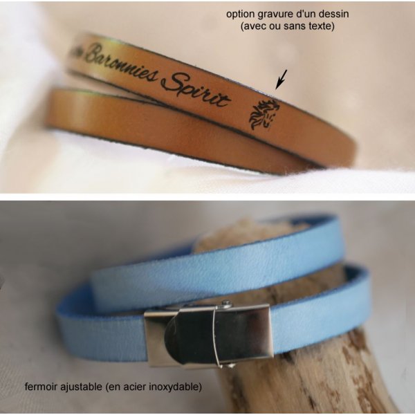 Lederen armband triple draait man of vrouw te worden gepersonaliseerd verstelbare sluiting