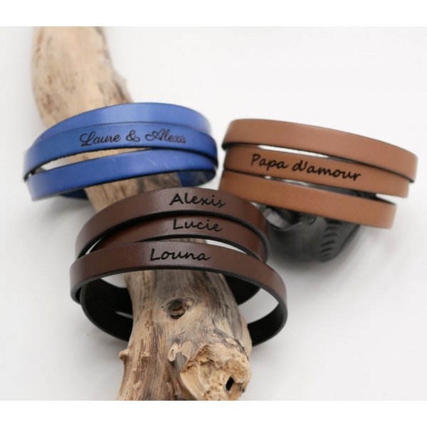 Lederen armband triple draait man of vrouw te worden gepersonaliseerd verstelbare sluiting