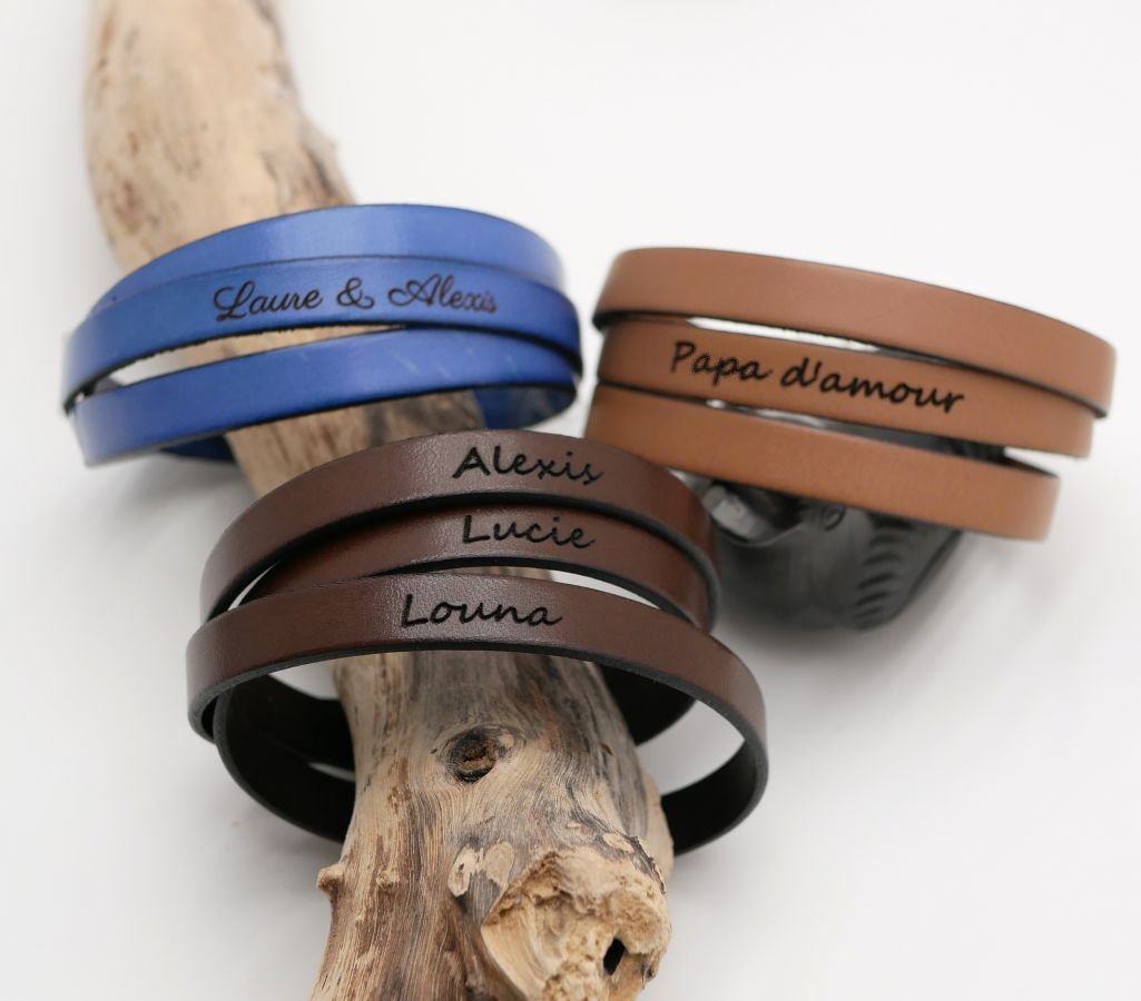 Lederen armband triple draait man of vrouw te worden gepersonaliseerd verstelbare sluiting