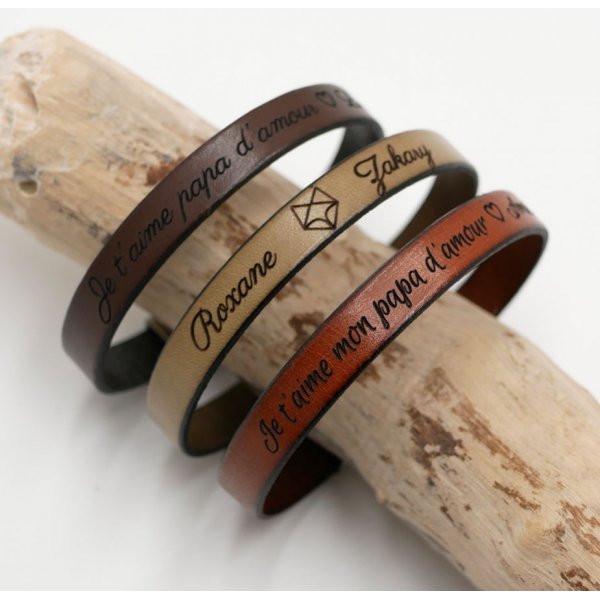 Leren armband om te personaliseren door gravure Zwarte magnetische sluiting