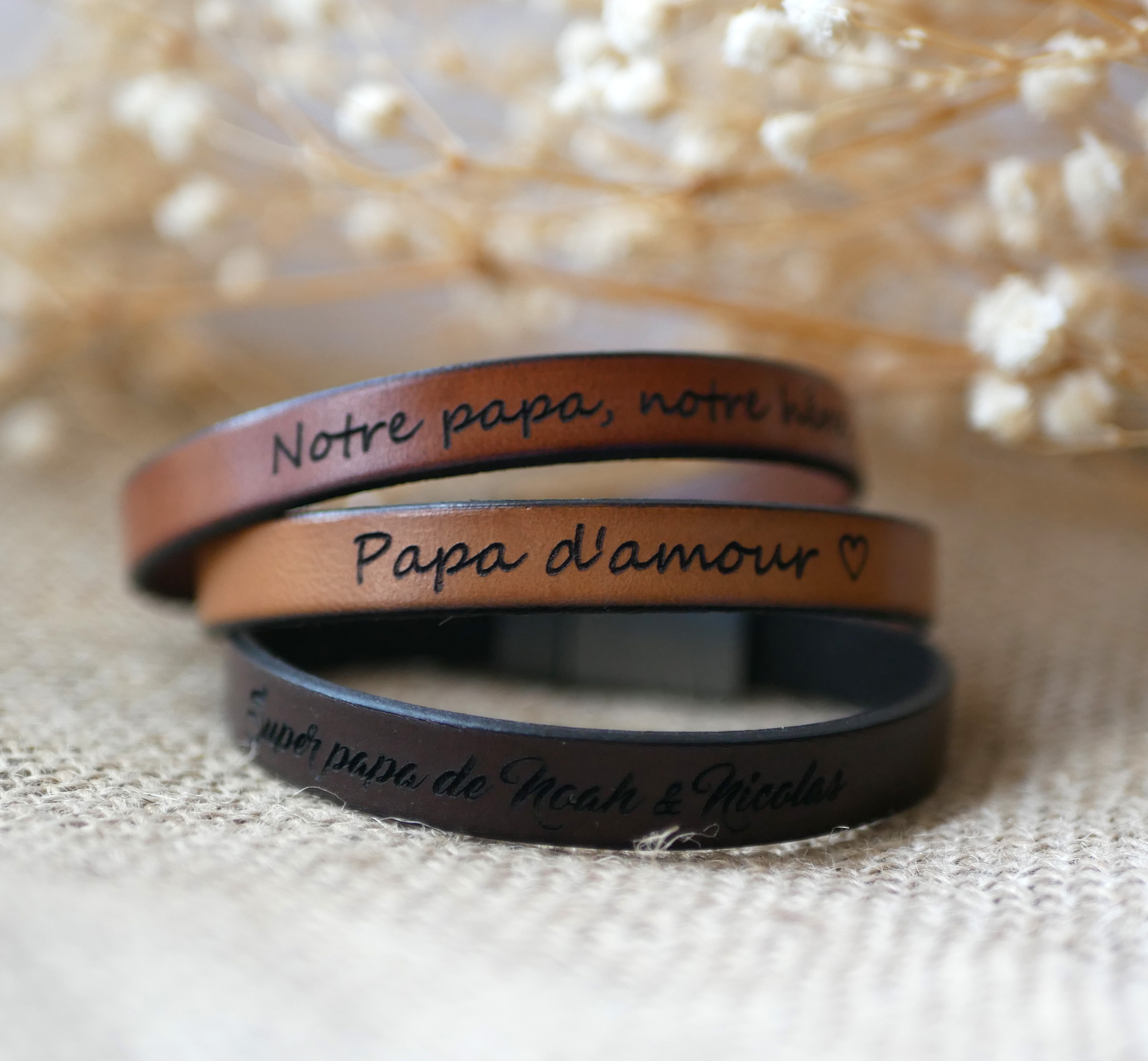 Leren armband om te personaliseren door gravure Zwarte magnetische sluiting