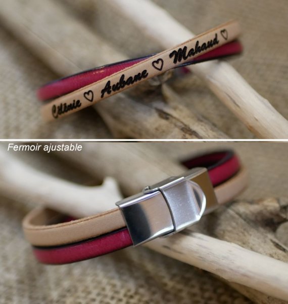 Gepersonaliseerde gekruiste leren duoarmband voor meisjes of vrouwen 