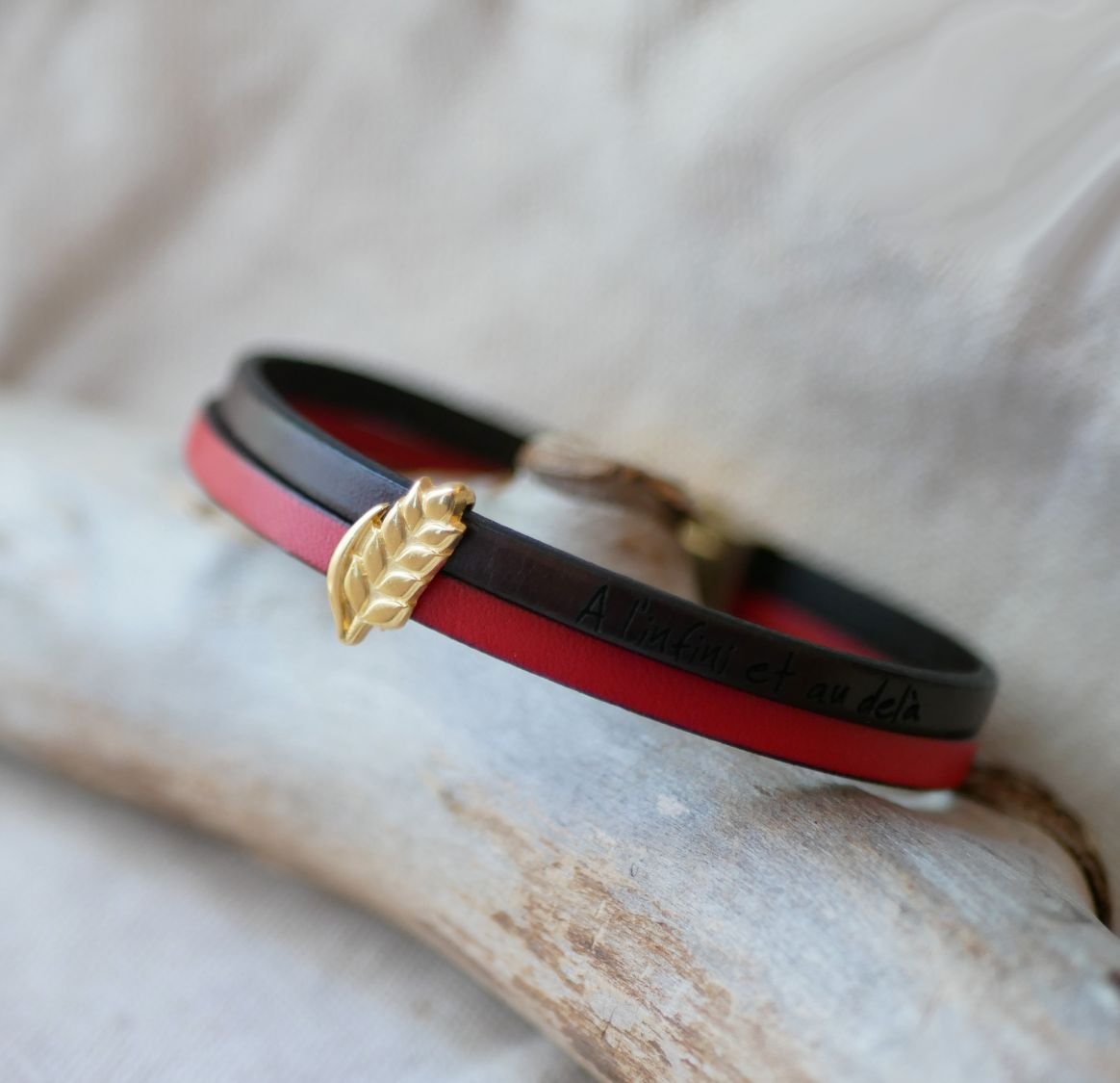Leren duo armband en gouden tarwe oorlus, aanpasbaar, huwelijkscadeau voor vrouwen