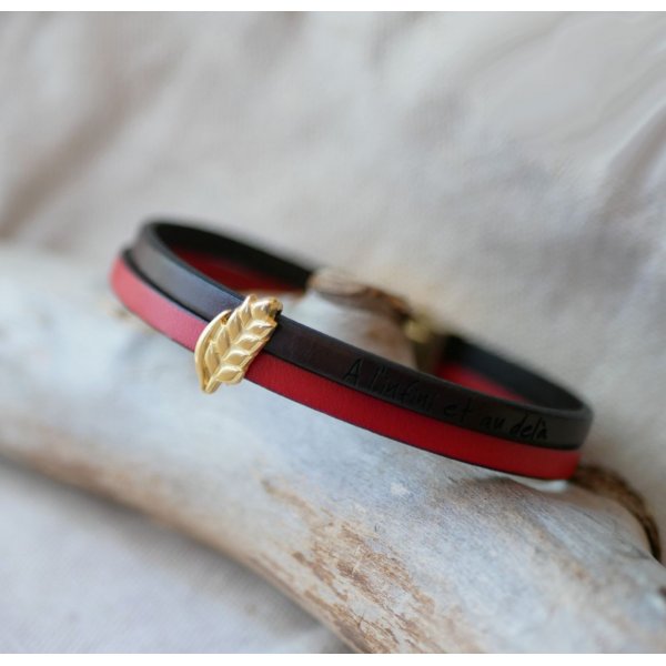 Leren duo armband en gouden tarwe oorlus, aanpasbaar, huwelijkscadeau voor vrouwen