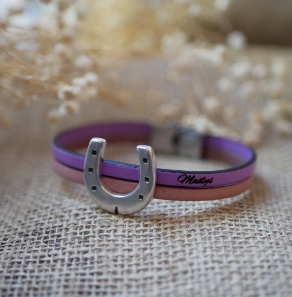 Lederen duo armband en hoefijzerlus aanpasbaar voor mannen of vrouwen